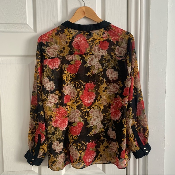 Cynthia Rowley Sheer Rose Floral & Black Blouse - Picture 7 of 10